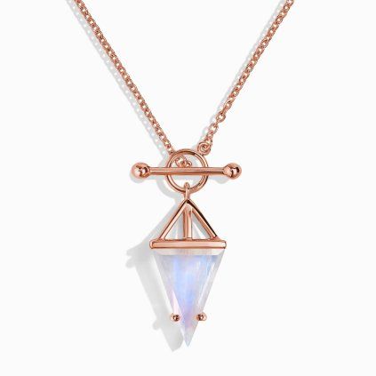 Royal Fashion náhrdelník 14k růžové zlato vermeil T Lock měsíční kámen N005-ROSEGOLD