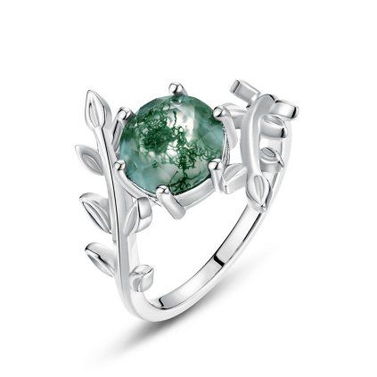 Royal Fashion stříbrný rhodiovaný prsten Mechový achát RG021594P