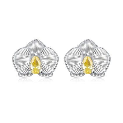 Elenys stříbrné pozlacené náušnice Orchidej 18K bílé zlato