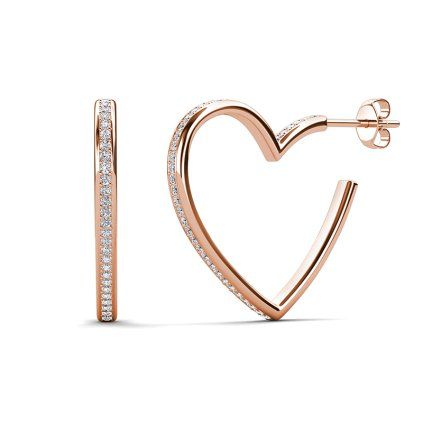 Elenys pozlacené kruhové náušnice Srdce s krystaly Swarovski® 18K růžové zlato