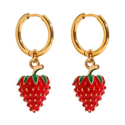 ELENYS Sweet Strawberry  pozlacené náušnice 18K žluté zlato