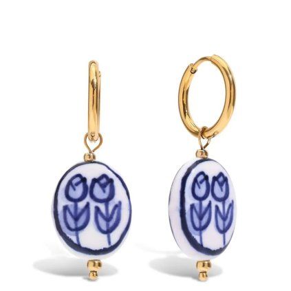 ELENYS Flora Blue  pozlacené náušnice 18K žluté zlato