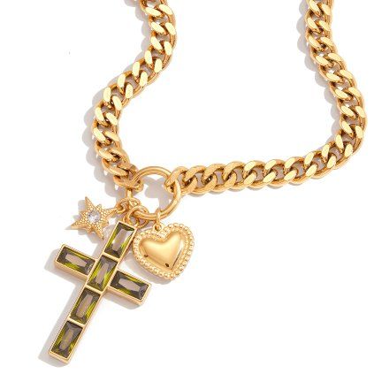 ELENYS Cross Charms  pozlacený náhrdelník 18K žluté zlato