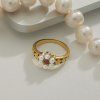 ELENYS Flower Pearl  pozlacený prsten 18K žluté zlato
